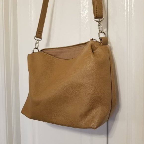 Tan Slouchy Hobo Crossbody Side Bag with Adjustable Straps - Picture 4 of 13